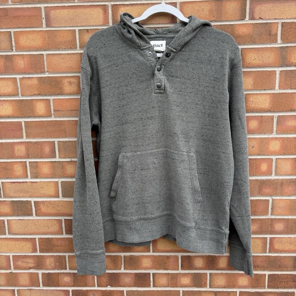 Pact Organic Womens L Green Henley Large Sweatshirt Hoodie